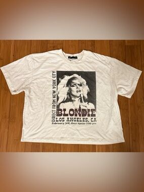 Blondie Graphic Band Tee - White with Black & Maroon Print Sz XL